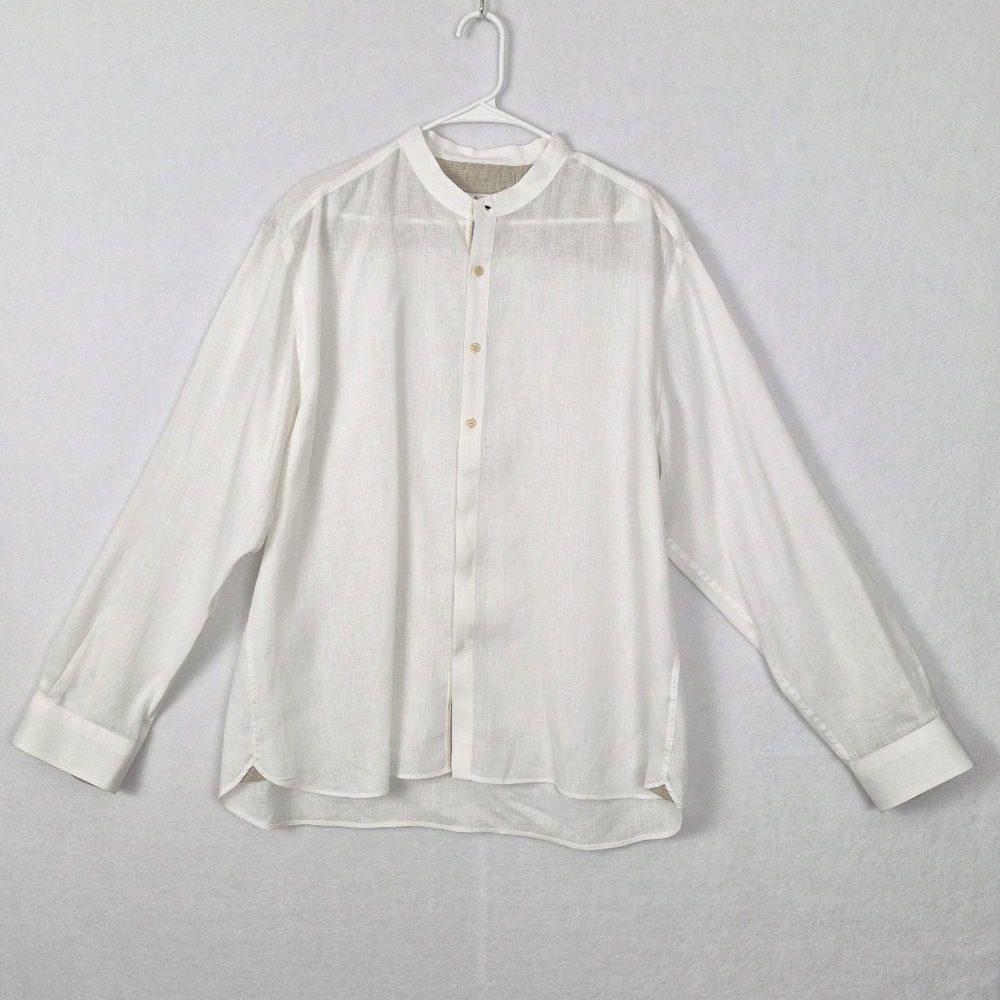 100% Linen Joseph Abboud Xl Long Sleeve White Button Down Dressy Shirt Luxury